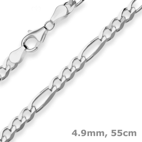 4,9mm Figarokette diamantiert Collier Halskette aus 925 Silber rhodiniert 55cm