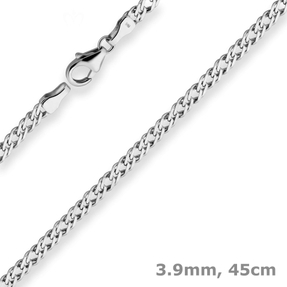 3,9mm Zwillingspanzerkette Collier Halskette aus 925 Silber rhodiniert 45cm