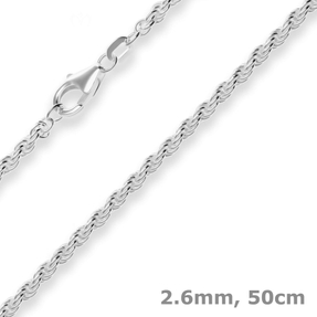 2,6mm Kordelkette massiv Silberkette Collier Halskette aus 925 Silber 50cm