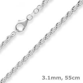 3,1mm Kordelkette massiv Silberkette Collier Halskette aus 925 Silber 55cm
