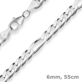 6mm Figarokette diamantiert Silberkette Collier Halskette aus 925 Silber 55cm 6mm Figarokette diamantiert Silberkette Collier Halskette aus 925 Silber 55cm
