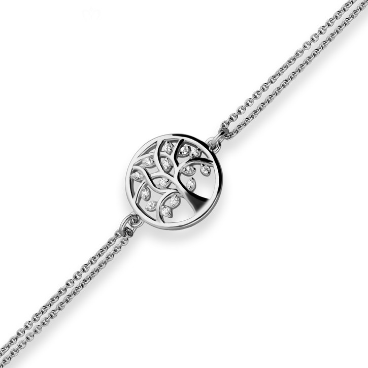 1.1mm Armband Rund-Ankerkette Lebensbaum 925 Silber rhodiniert