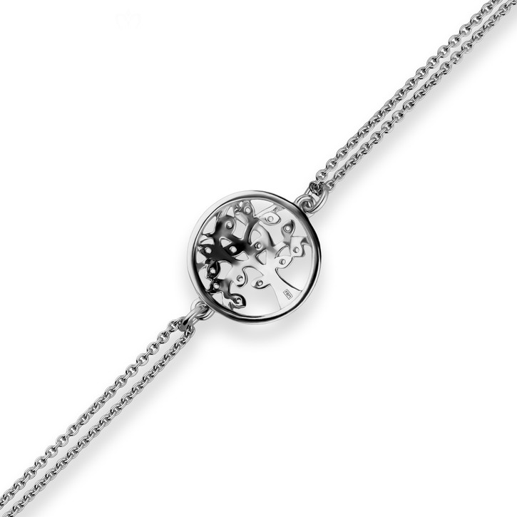 1.1mm Armband Rund-Ankerkette Lebensbaum 925 Silber rhodiniert