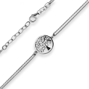 1,1mm Armband Rund-Ankerkette Lebensbaum aus 925 Silber rhodiniert 17cm Zirkonia