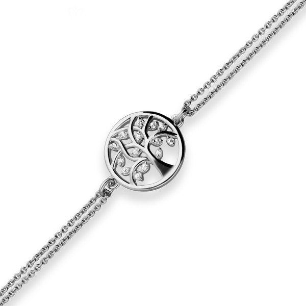 1.1mm Armband Rund-Ankerkette Lebensbaum 925 Silber rhodiniert