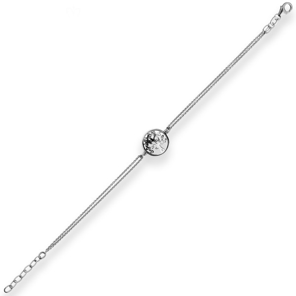 1.1mm Armband Rund-Ankerkette Lebensbaum 925 Silber rhodiniert