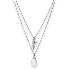 1,2mm Rund-Ankerkette Collier Perle, Flügel, Zirkonia aus 925 Silber rhodiniert 1,2mm Rund-Ankerkette Collier Perle, Flügel, Zirkonia aus 925 Silber rhodiniert