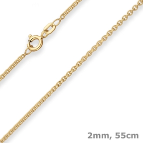 2mm Rund-Ankerkette Goldkette Collier Halskette aus 375 Gold Gelbgold 55cm
