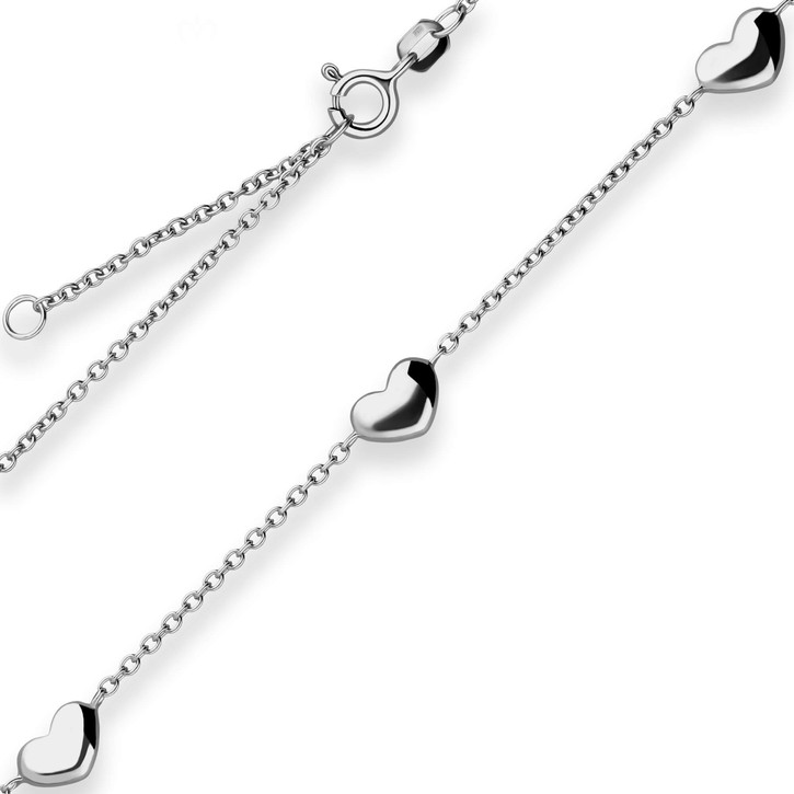 1.6mm Fantasiekette Herzen aus 925 Silber rhodiniert 45cm