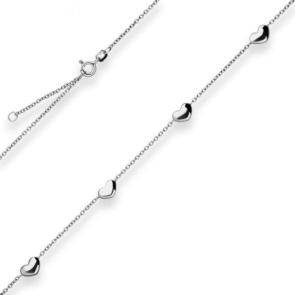 1.6mm Fantasiekette Herzen aus 925 Silber rhodiniert 45cm