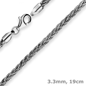 3,3mm Armband Zopfkette Silberarmband Armschmuck aus 925 Silber rhodiniert 19cm