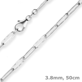 3,8mm Fantasiekette Silberkette Collier Paper-Clip Halskette aus 925 Silber 50cm