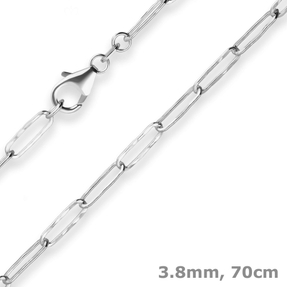 3,8mm Fantasiekette Silberkette Collier Paper-Clip Halskette aus 925 Silber 70cm