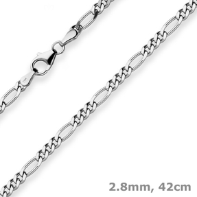 2,8mm Figarokette diamantiert Collier Halskette aus 925 Silber rhodiniert 42cm