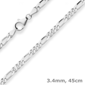 3,4mm Figarokette diamantiert Silberkette Collier Halskette aus 925 Silber 45cm