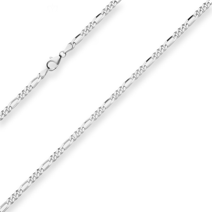 3.4mm Figarokette diamantiert aus 925 Silber 55cm