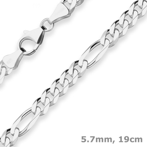 5,7mm Armband Figarokette diamantiert Armschmuck aus 925 Silber 19cm