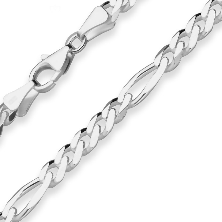 5.7mm Armband Figarokette diamantiert aus 925 Silber 21cm