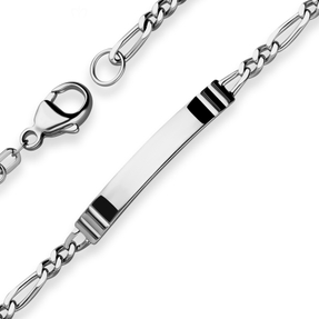 3,4mm Id-Armband Figarokette diamantiert Schildband 925 Silber rhodiniert 21cm