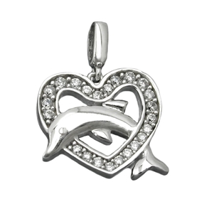 Anhänger Herz & springender Delfin Zirkonia weiß 925 Sterling Silber Damen