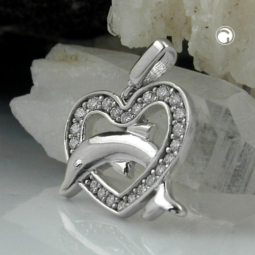 Anhänger Herz Delfin Zirkonia 925 Silber