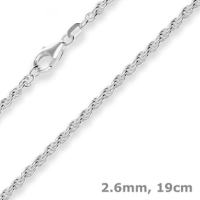 2,6mm Armband Kordelkette massiv Silberarmband Armschmuck aus 925 Silber 19cm