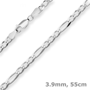 3,9mm Figarokette diamantiert Silberkette Collier Halskette aus 925 Silber 55cm