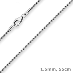 1,5mm Kordelkette massiv Kette Collier Halskette aus 925 Silber rhodiniert 55cm