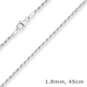 1,8mm Kordelkette massiv Silberkette Collier Halskette aus 925 Silber 45cm