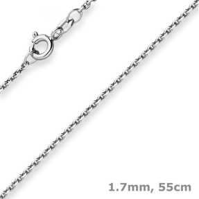 1,7mm Ankerkette diamantiert Collier Halskette aus 925 Silber rhodiniert 55cm