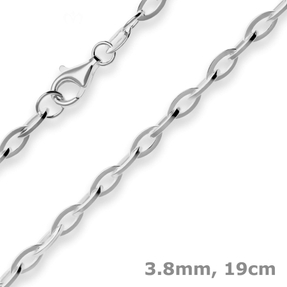 3,8mm Armband Ankerkette weit Armschmuck aus 925 Silber rhodiniert 19cm