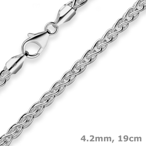 4,2mm Armband Zopfkette Silberarmband Armschmuck aus 925 Silber rhodiniert 19cm