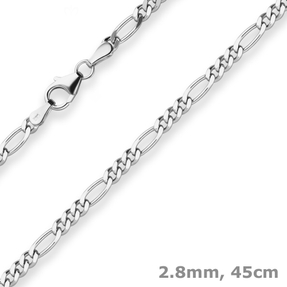 2,8mm Figarokette diamantiert Silberkette Collier Halskette aus 925 Silber 45cm