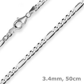 3,4mm Figarokette diamantiert Collier Halskette aus 925 Silber rhodiniert 50cm