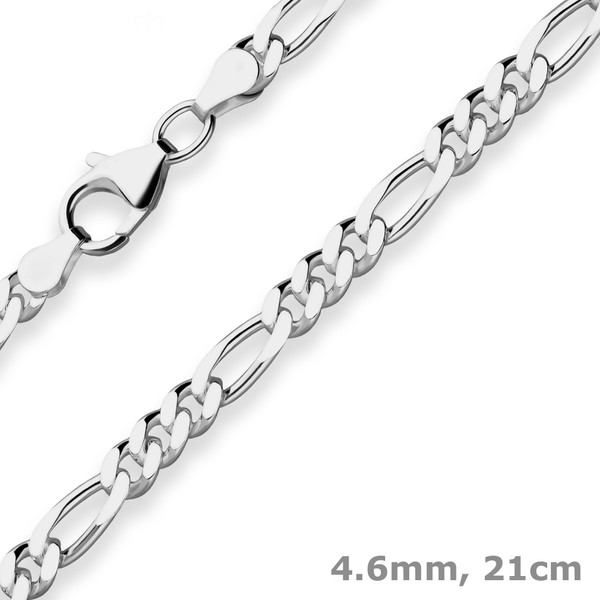 4.6mm Armband Figarokette diamantiert aus 925 Silber rhodiniert