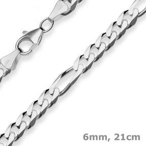 6mm Armband Figarokette diamantiert Armschmuck aus 925 Silber rhodiniert 21cm