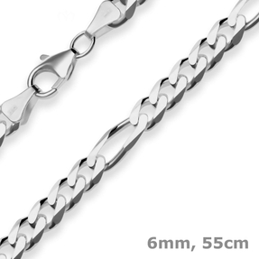 6mm Figarokette diamantiert Collier Halskette aus 925 Silber rhodiniert 55cm