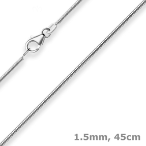 1,5mm Schlangenkette Kette Collier Halskette aus 925 Silber rhodiniert 45cm