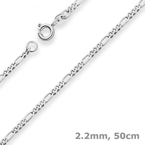 2,2mm Figarokette diamantiert Collier Halskette aus 925 Silber rhodiniert 50cm