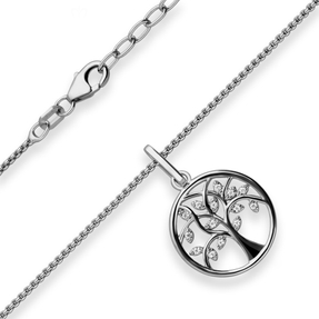 1,1mm Veneziakette rund Collier Lebensbaum 925 Silber rhodiniert 42cm Zirkonia