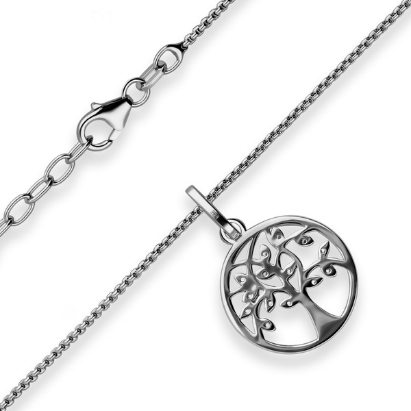 1.1mm Veneziakette rund Lebensbaum 925 Silber rhodiniert 42cm