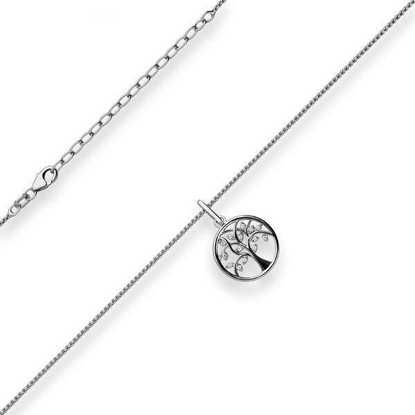 1.1mm Veneziakette rund Lebensbaum 925 Silber rhodiniert 42cm