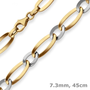 7,3mm Fantasiekette Goldkette Collier Halskette aus 585 Gold gelb/weiß 45cm 7,3mm Fantasiekette Goldkette Collier Halskette aus 585 Gold gelb/weiß 45cm