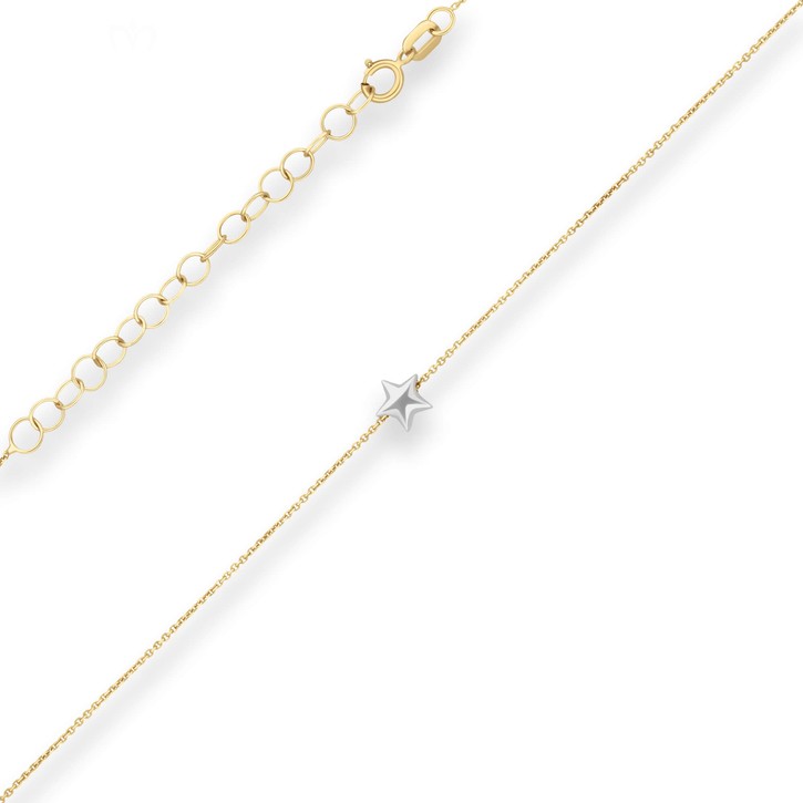 0.5mm Ankerkette diamantiert Stern aus 375 Gold gelb weiß 38cm