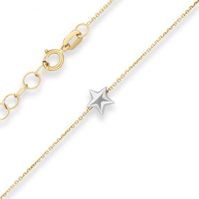 0,5mm Ankerkette diamantiert Kette Collier Stern aus 375 Gold gelb/weiß 38cm