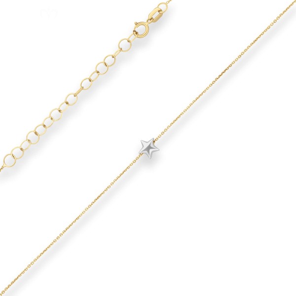 0.5mm Ankerkette diamantiert Stern aus 375 Gold gelb weiß 38cm