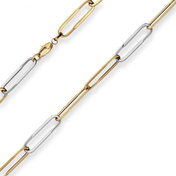 8mm Ankerkette weit hohl Paper-Clip 585 Gold gelb weiß 45cm