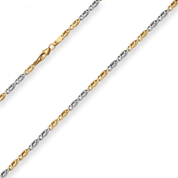 3.3mm Tigeraugenkette hohl aus 585 Gold gelb weiß 45cm