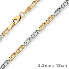 3,3mm Tigeraugenkette Goldkette Collier Halskette aus 585 Gold gelb/weiß 45cm 3,3mm Tigeraugenkette Goldkette Collier Halskette aus 585 Gold gelb/weiß 45cm