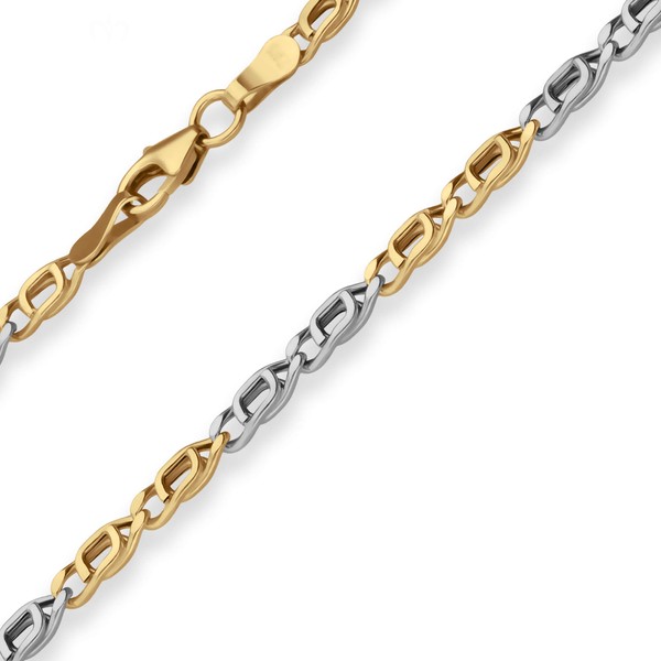 3.3mm Tigeraugenkette hohl aus 585 Gold gelb weiß 45cm
